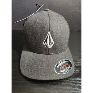 New Volcom Flexfit Hat Charcoal Grey S M Embroidered Logo‎ Baseball Cap